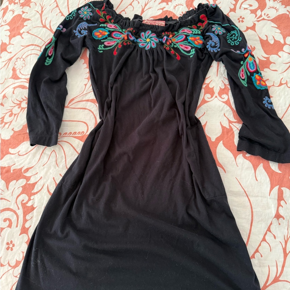 Jonny Was Embroidered Black Dress